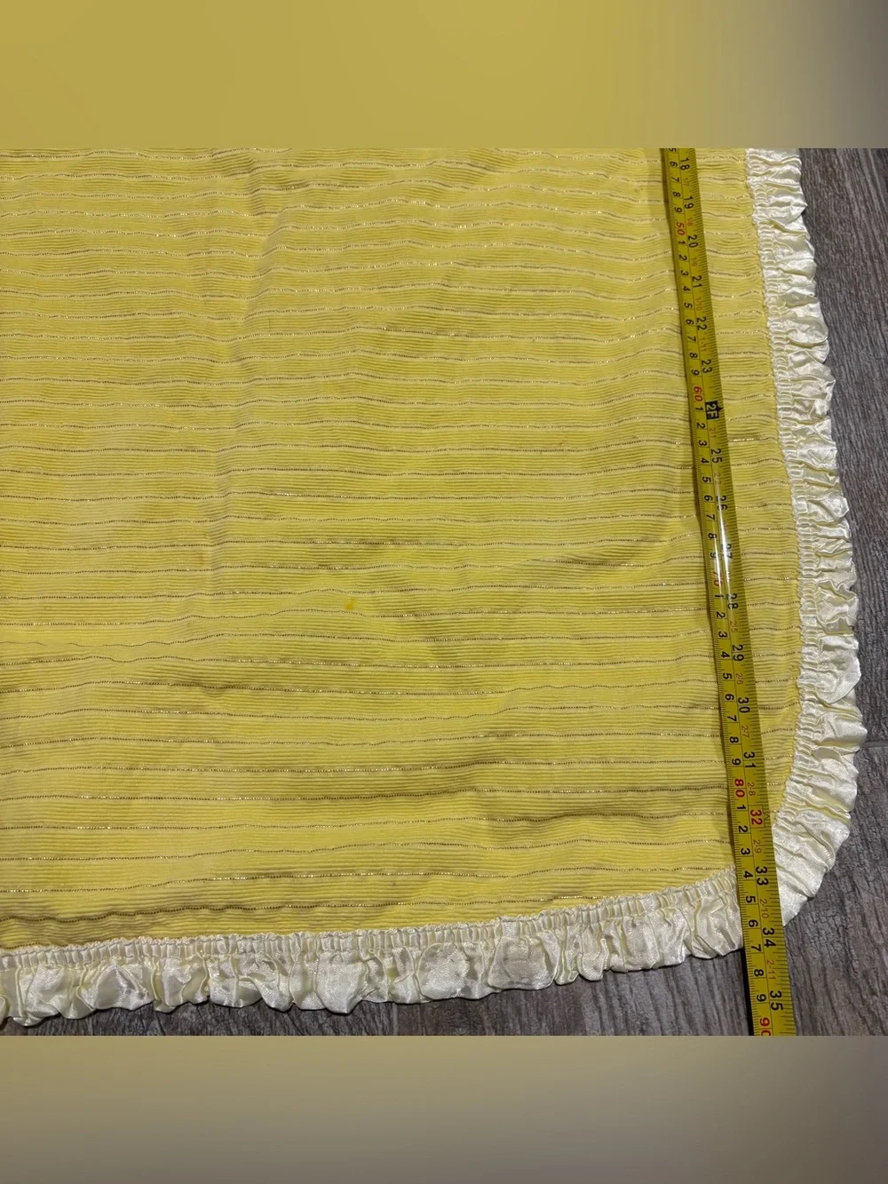 Vtg Handmade Baby Blanket W/ Pillowcase Yellow Satin Trim & Backing Gold Stripe